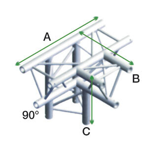 Milos Pro-30 Triangle F Truss, T-Cross + down 4-way, 71 cm, ATF42, 90° corner