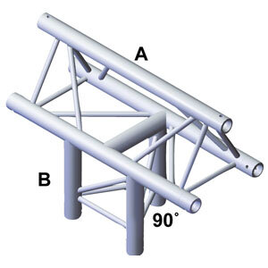 Milos Pro-30 Triangle G Truss, T-Cross vertical, 3-way, apex up, 71 cm, ATU35B, 90° corner