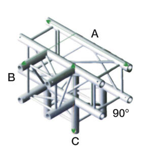 Milos Pro-30 Square P Truss, T-Cross + Down, 4-way -71 cm, QLB40, 90° corner