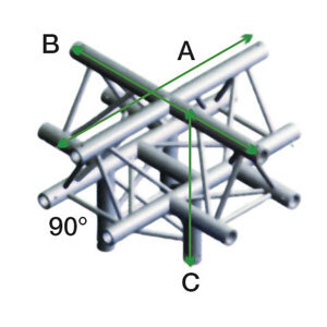 Milos Pro-30 Triangle P Truss, Cross + down 5-way, apex up, 71cm, ACB52, 90° corner