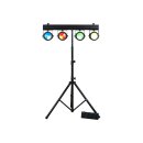 Eliminator Dotz TPAR Sys Plus, Kompaktlichtanlage, 4x 30 Watt COB-LED-Spot, RGB, 90 Grad Abstrahlwinkel, inkl. 25 Grad Linsen, Fußcontroller, Stativ, Taschen