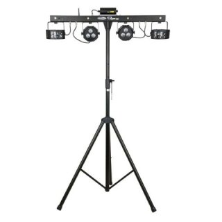 Showtec QFX, kompaktes Lichtset, LED Spot, Derby, Laser, Strobe, inkl. Stativ, Tasche und IR-Fernbedienung