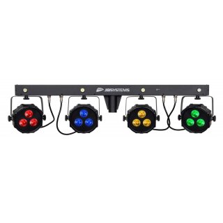 JB Systems Liveset 2, 4x RGB-Scheinwerfer mit 3x9 Watt, inkl. 2 Transporttaschen, Stativ und Fußcontroller