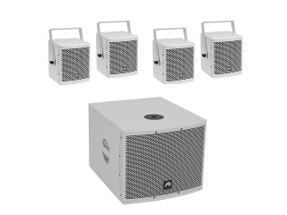 Omnitronic Set MOLLY-12A Subwoofer active + 4x MOLLY-6 Top 8 Ohm, white