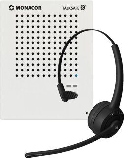 Monacor Talksafe-1, hygienische, sichere und flexible Gegensprechanlage speziell für Acrylglaswände mit Bluetooth-Headset