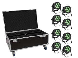 Eurolite Set 8x LED IP PAR 7x9W SCL Spot + Case mit Rollen