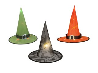 Halloween Hexenhut 3er Set, beleuchtet, 36cm