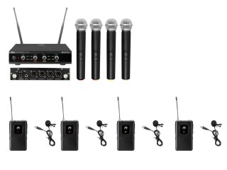 Omnitronic Set UHF-E4 Wireless Mic System + 4x BP + 4x Lavalier Microphone 823.6/826.1/828.6/831.1MHz