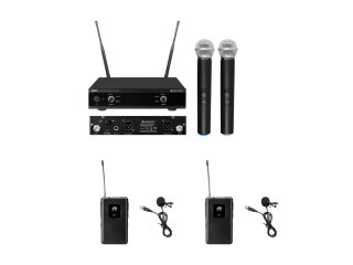 Omnitronic Set UHF-E2 Wireless Mic System + 2x BP + 2x Lavalier Microphone 527.5/529.7MHz